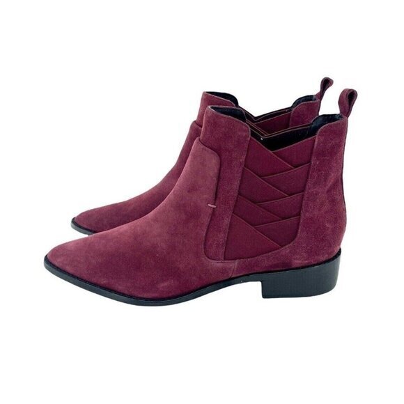 Rebecca Minkoff Jacy Suede Leather Burgundy Pointed Toe Ankle Boots 7.5 New - Picture 1 of 9